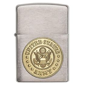 Zippo Windproof Lighter Army Emblem Brushed Chrome