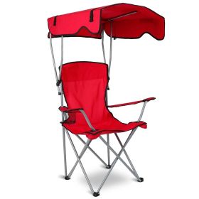 Foldable beach canopy chair, sun protection camping lawn canopy chair, 330LBS load folding seat, red